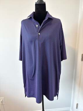 Oliver Ridley Men's Blue Geometric Print Short Sleeve Polo L